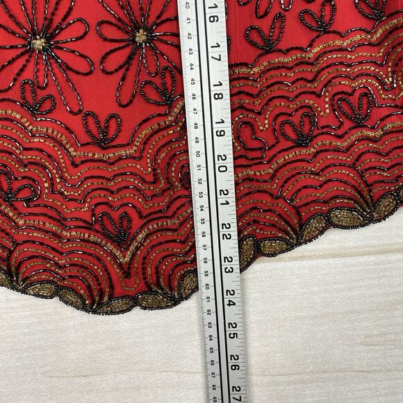 Adrianna Papell Top XL Red Silk All Over Beaded Dressy Floral Gorgeous NWT VTG - Picture 5 of 12